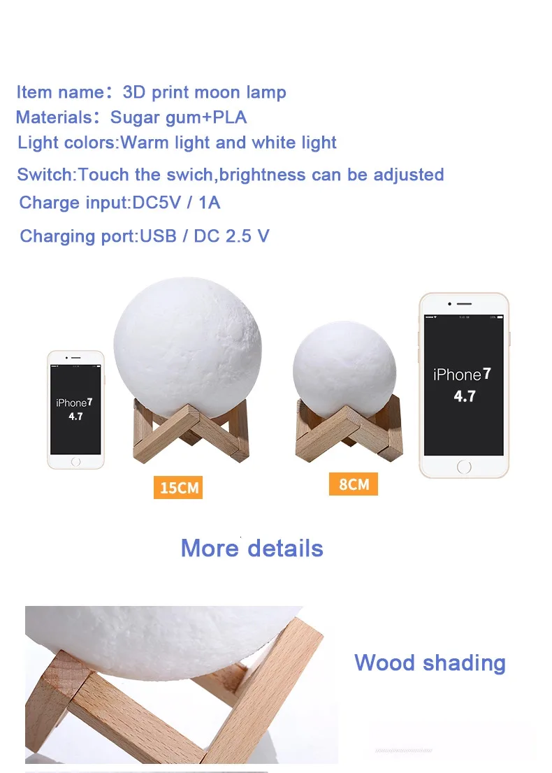 New Design Romantic Night Light 3D Print Moon Lamp From Factory