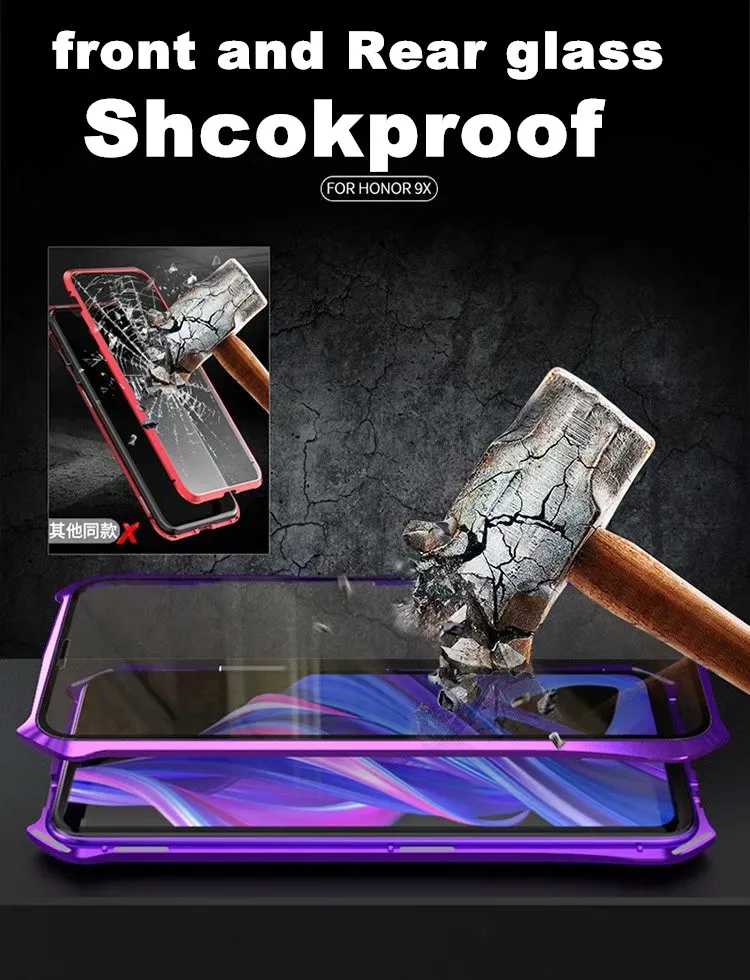Магнитный металлический бампер чехол для Huawei Honor 9 X Чехол прозрачный двусторонний-стекло в рамке Броня Полный корпус чехол для Huawei Honor 9X9 X