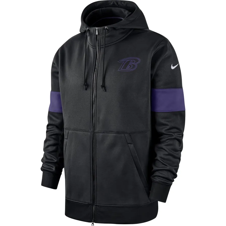 men Baltimore Ravens куртки для мужчин Sideline производительность Full-Zip Hoodie Черный - Цвет: men