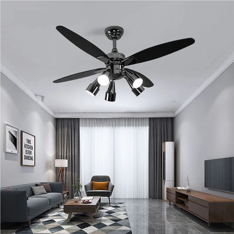 

48 inch luxury ceiling ventilator lamp fan with lights remote control rotates 90 degrees Piano black fans lamps ligh lighting