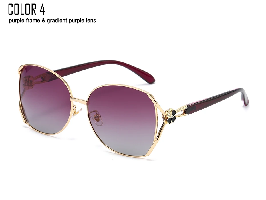 VEVAN, высокое качество, сплав, оправа, женские поляризованные солнцезащитные очки, UV400, защита, четыре листа, солнцезащитные очки для женщин, oculos feminino - Цвет линз: gradient purple