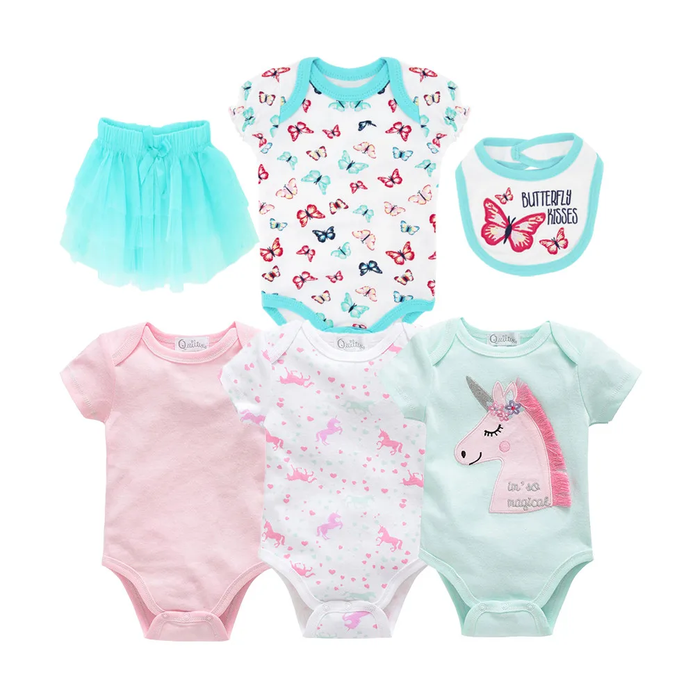 

Summer 6 pcs Outfits Baby Clothes Set Cute Baby Girls Newborn Baby Girl Cotton Bowknot Clothes Bodysuit Jumpsuit Outfit Set