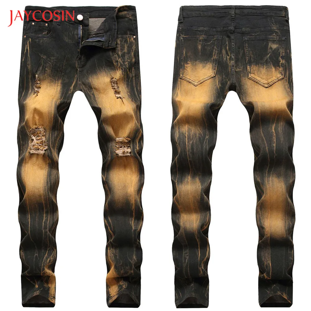 Jaycosin, мужские джинсы, брюки, повседневные, модные, стрейчевые, сплайсированные, облегающие, деним, джинсы-карандаш, Промытые, окрашенные, с дырками, средняя талия, брюки
