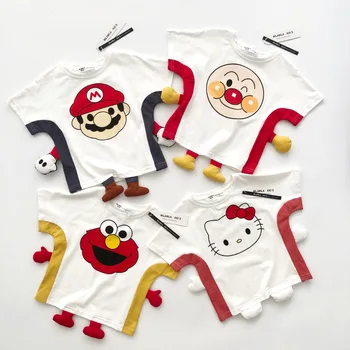 

Tonytaobaby Summer New Boys and Girls Color Matching 3D Cartoon Doll Short Sleeve T-shirt Girls Tops