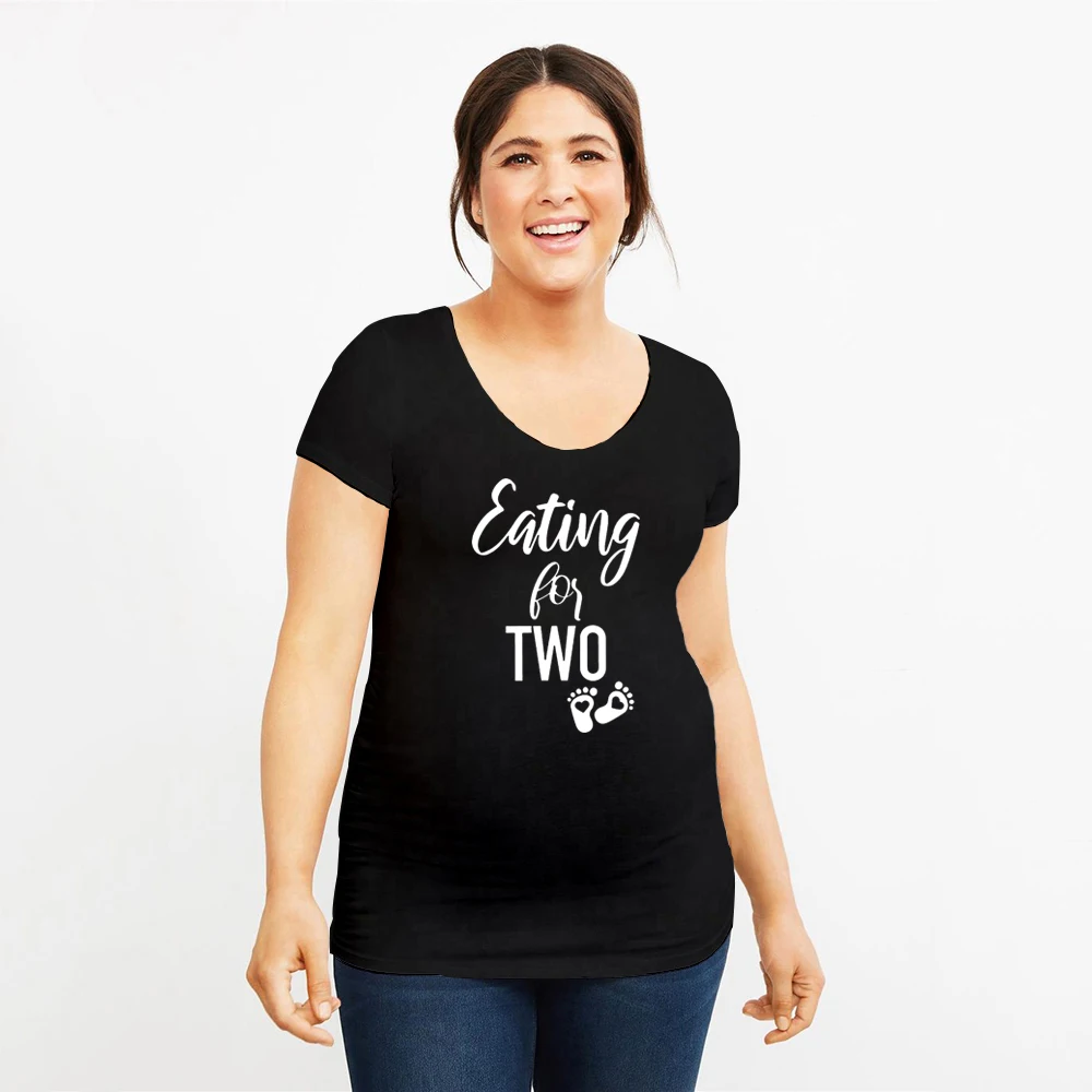 Drinking for Two Eating for Two Pregnancy Reveal Couple Black T-Shirts Set New Baby Announcement Mommy To Be Daddy To Be Wear