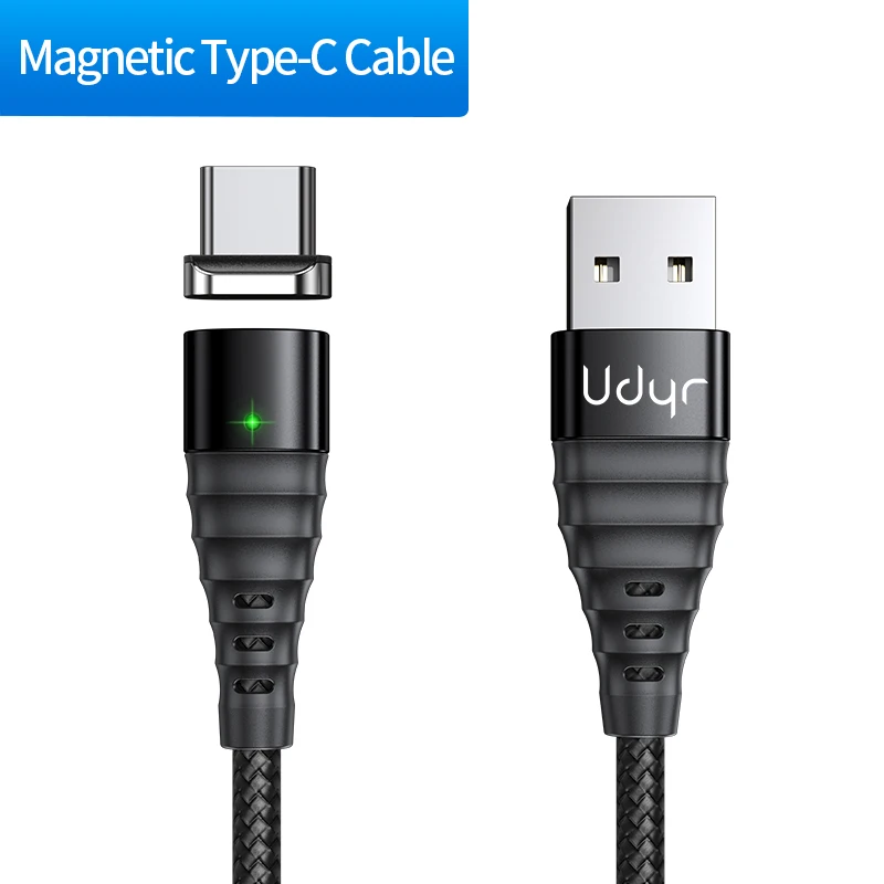 Udyr Магнитный кабель для зарядки Micro usb type C для iPhone кабель для освещения 3A провод для быстрого заряда type-C Магнитный кабель для зарядки телефона - Цвет: Black Type C Cable