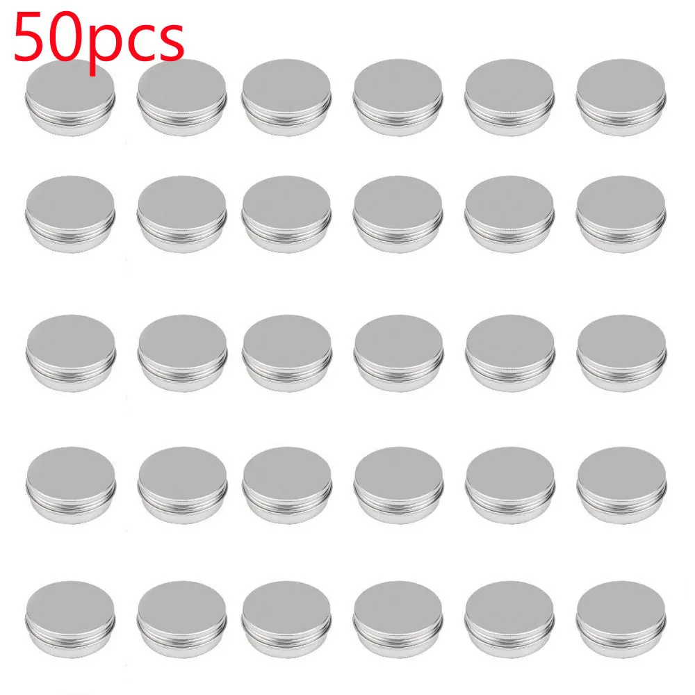 

50pcs Aluminum Silver Round Storage Box Can Jar Containers for DIY Salves, Box Candles, Spices, Balms, Skin Care Beauty Samples