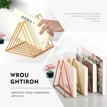 

Metal Magazine Rack Triangle Bookshelf Wrought Iron Magazine Holder Desktop Storage Decorative Book Stand JR Deals