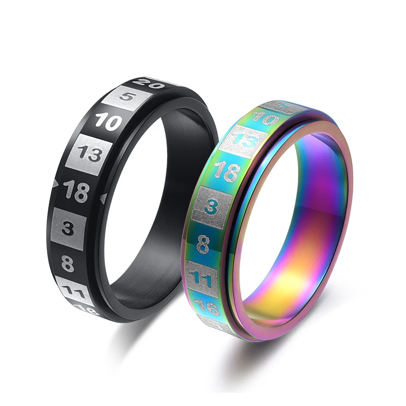 

JZ122 Multi Color Stainless Steel Spinner Rings For Women Jewelry Wholesael Number Rotate Couple Ring Men Bijoux