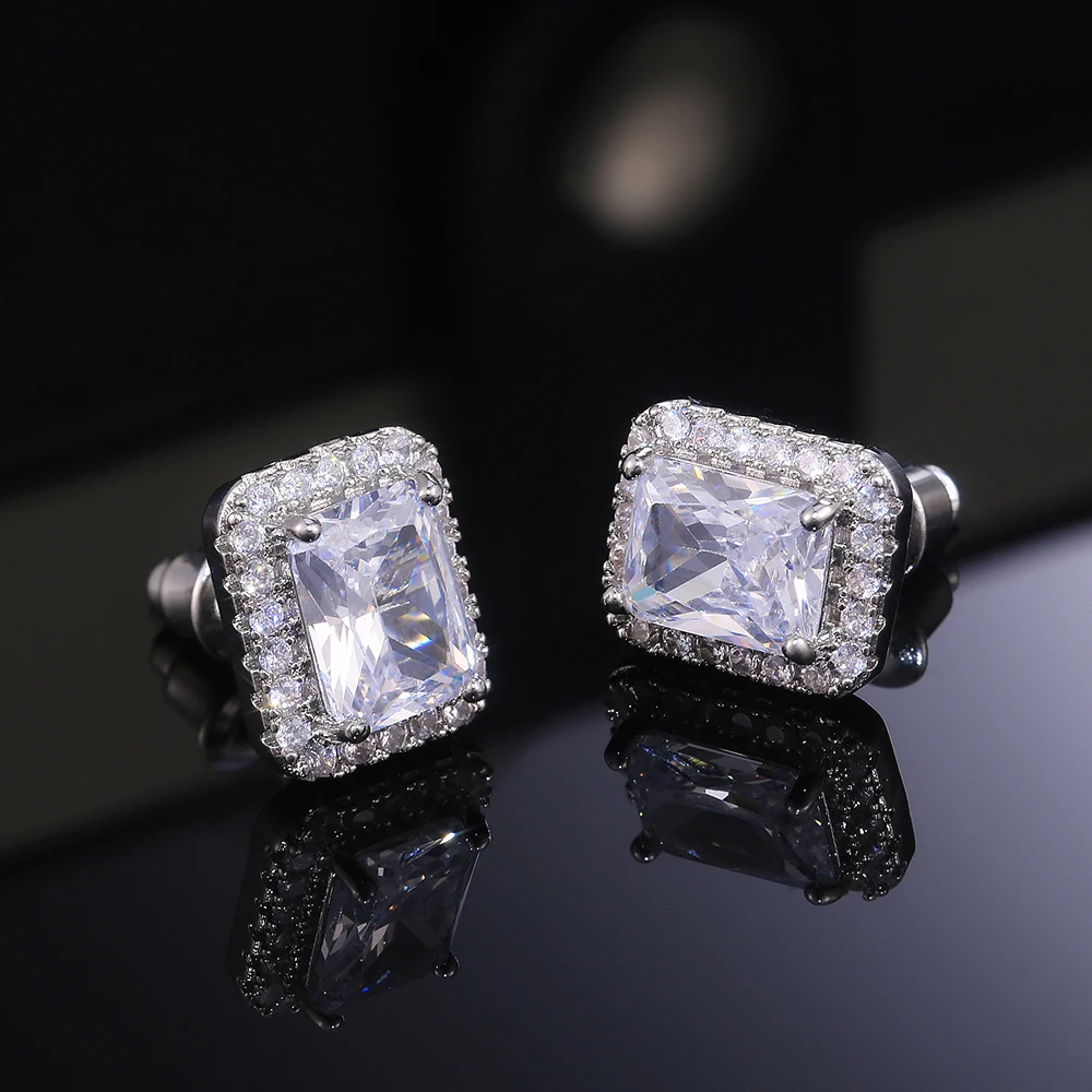[TATIANA] 925Silver☆Crystal Square Earrings Women's Sterling Silver Stud or Square Cubic Zirconia