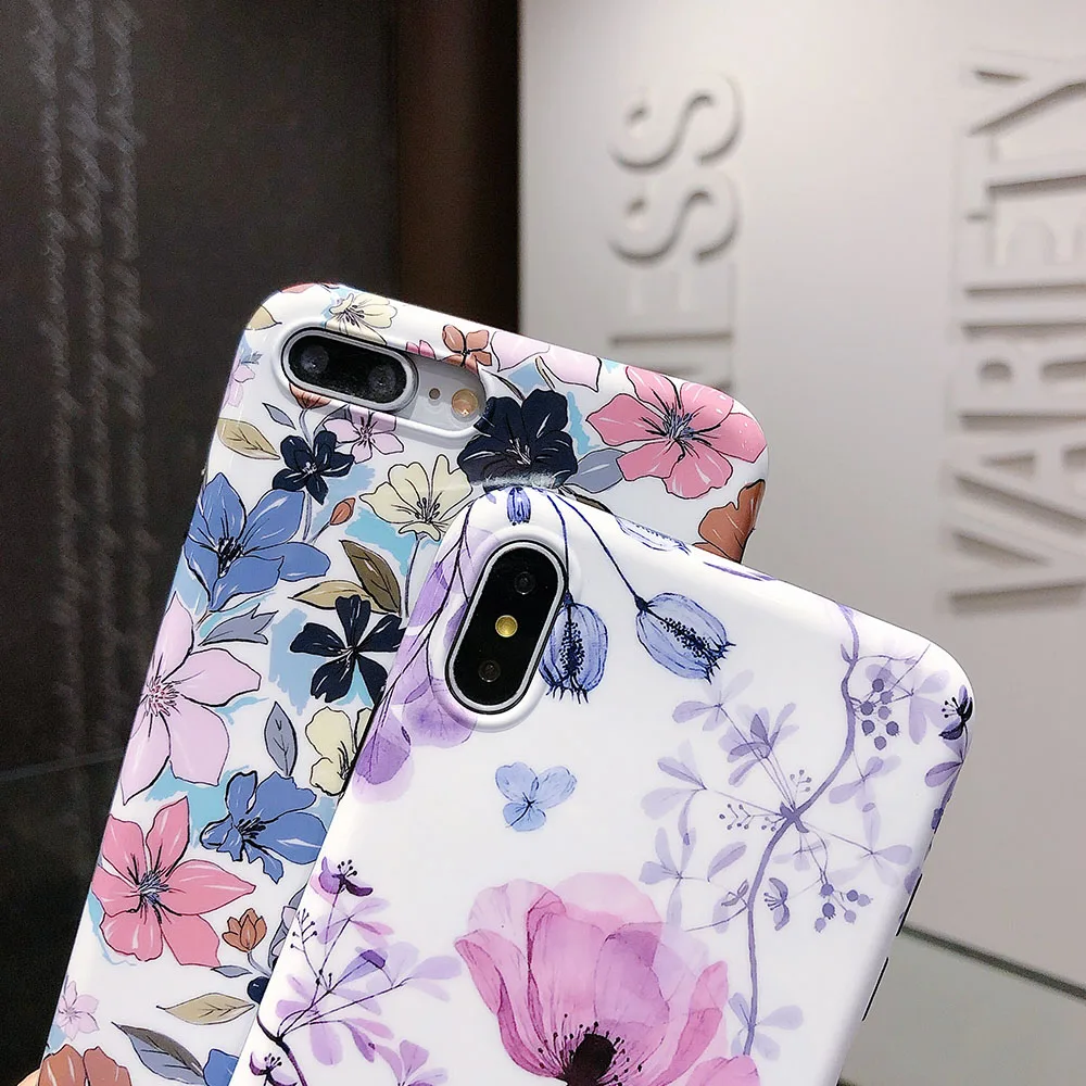 Art Flowers Phone Case For iPhone 12 mini X XR XS Max 6 6S 7 8 Plus 11 Pro Max Soft Silicone IMD Floral Protective Back Cover