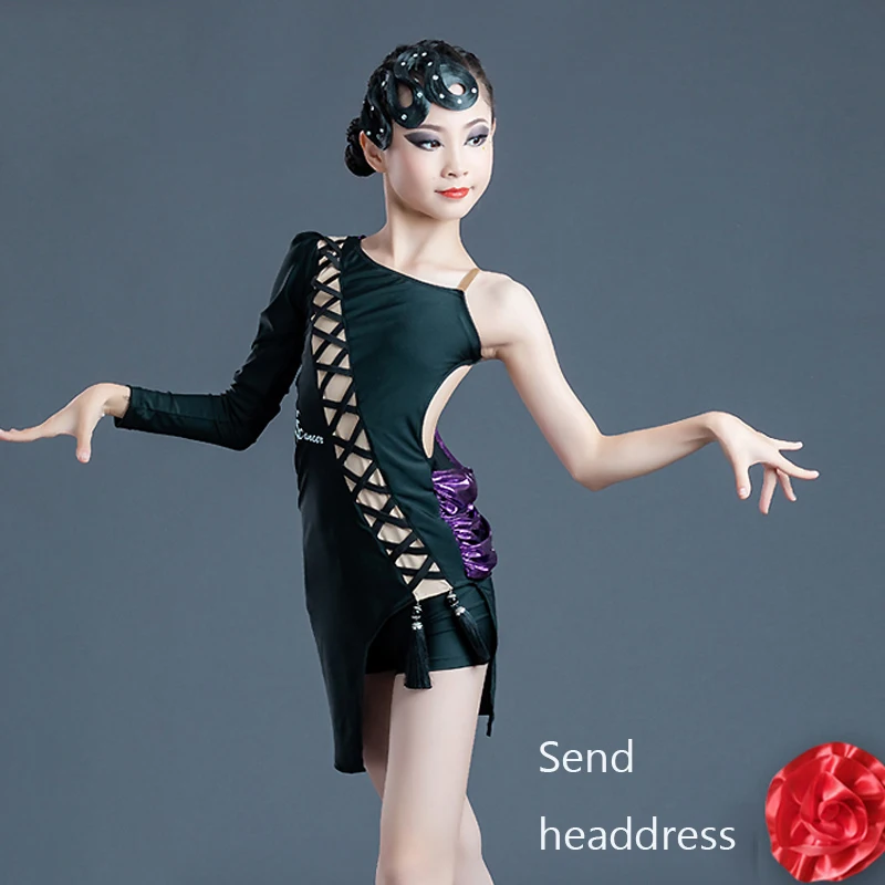 New Children'S Latin Dance Dress Practice Clothes Girls' Single Sleeved