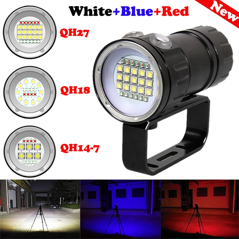 Photography 14/27LED Scuba White Red Blue LED Diving Flashlight Waterproof Lamp 