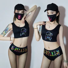 Черный для джазовых танцев костюмы, новинка, для ночного клуба, DJ женщинам певицам костюм джазового танца группа с блестками для танцев в стиле хип-хоп костюм исполнителя DL5082