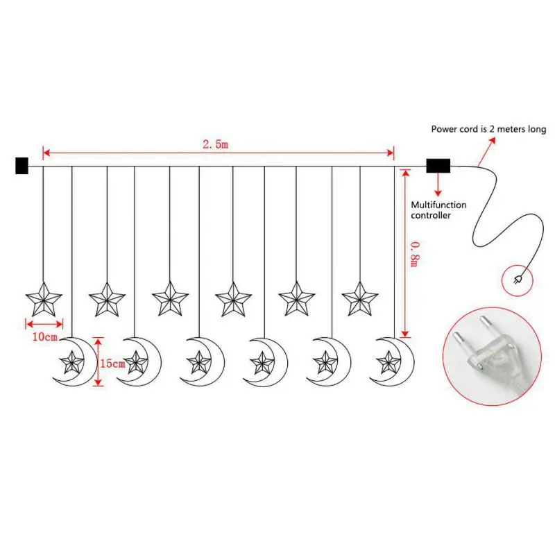 Newly LED String Light Star/moon-shaped Decorative Lamps For Curtain, Background Wall, Home Decor