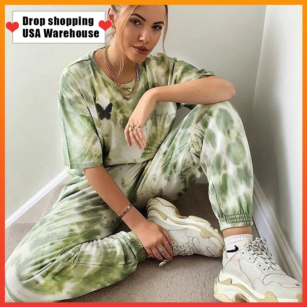 

OUSHANG Women Joggers Casual Trousers Streetwear High Waist Loose Sweat Pant Woman Harem Full Pants Butterfly Tie Dye Sweatpants