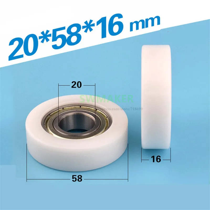 

1pcs 20*58*16mm 6004 bearing flat wheel, POM plastic coated pulley guide wheel