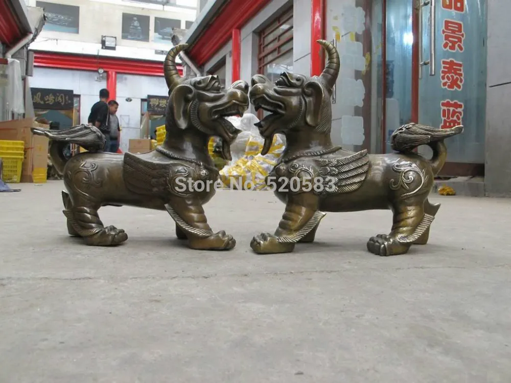 17&quotChina Feng shui Animal Bronze Sculpture swallow-wing tail Unicorn Pair Statue (A 0319 discount 35%) | Дом и сад