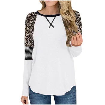 

chemise femme For Women 2020 New Fashion Winter Long Sleeve Leopard Printed Striped Splicing Top Blouse blusas femininas