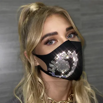 

Rhinestone Crystals Adult Face Mask Washable Reusable 3D Mask Fashion Shining Black Earloop Mouth Mask Mascarilla Reutilizable