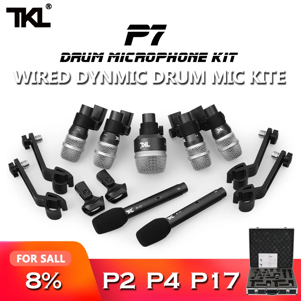 

TKL P7 Wired Dynamic drum microphone kit 7-Piece (Whole Metal)- Kick Bass, Tom/Snare & Cymbals Microphone Set Use For Drums