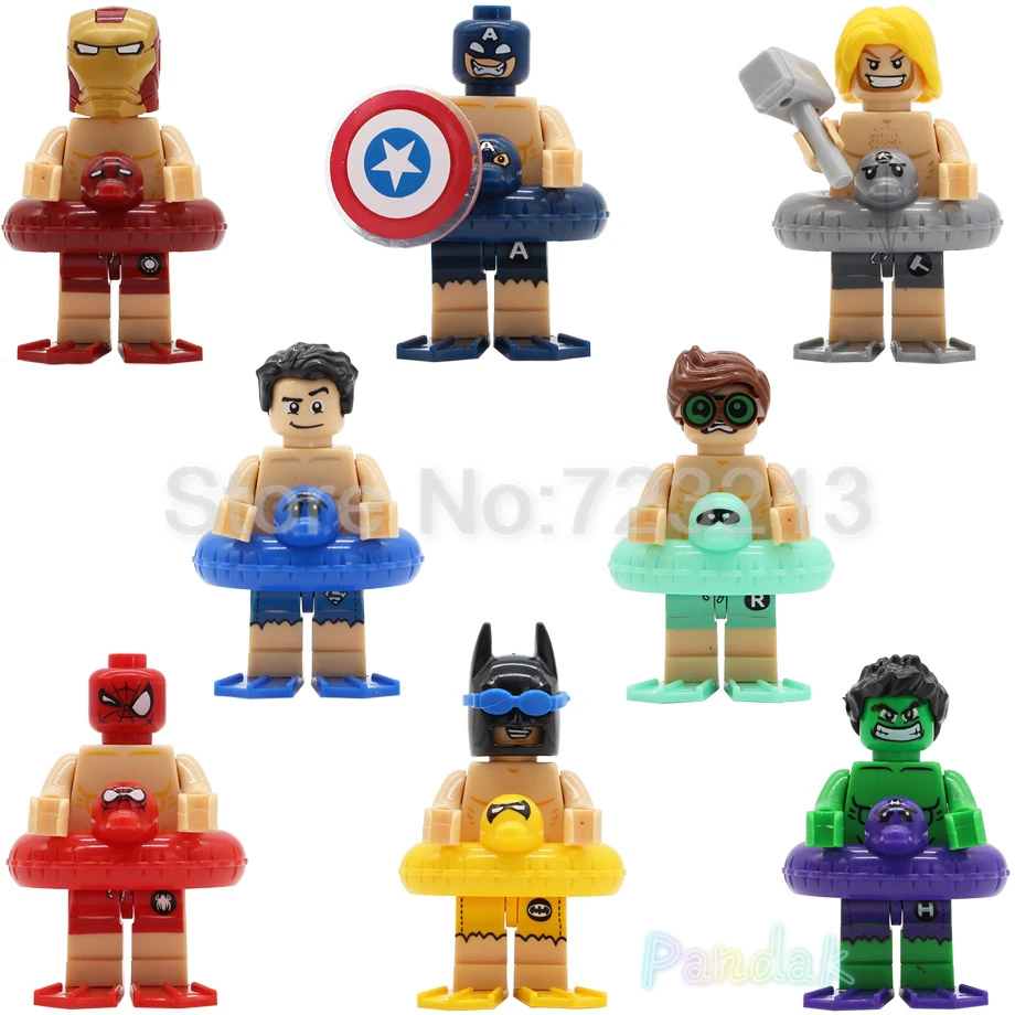 

Super Hero Summer Swimming Figure Single Sale Iron Spider Man Robin Thor Batman Building Blocks Sets Models Bricks Toys Legoing