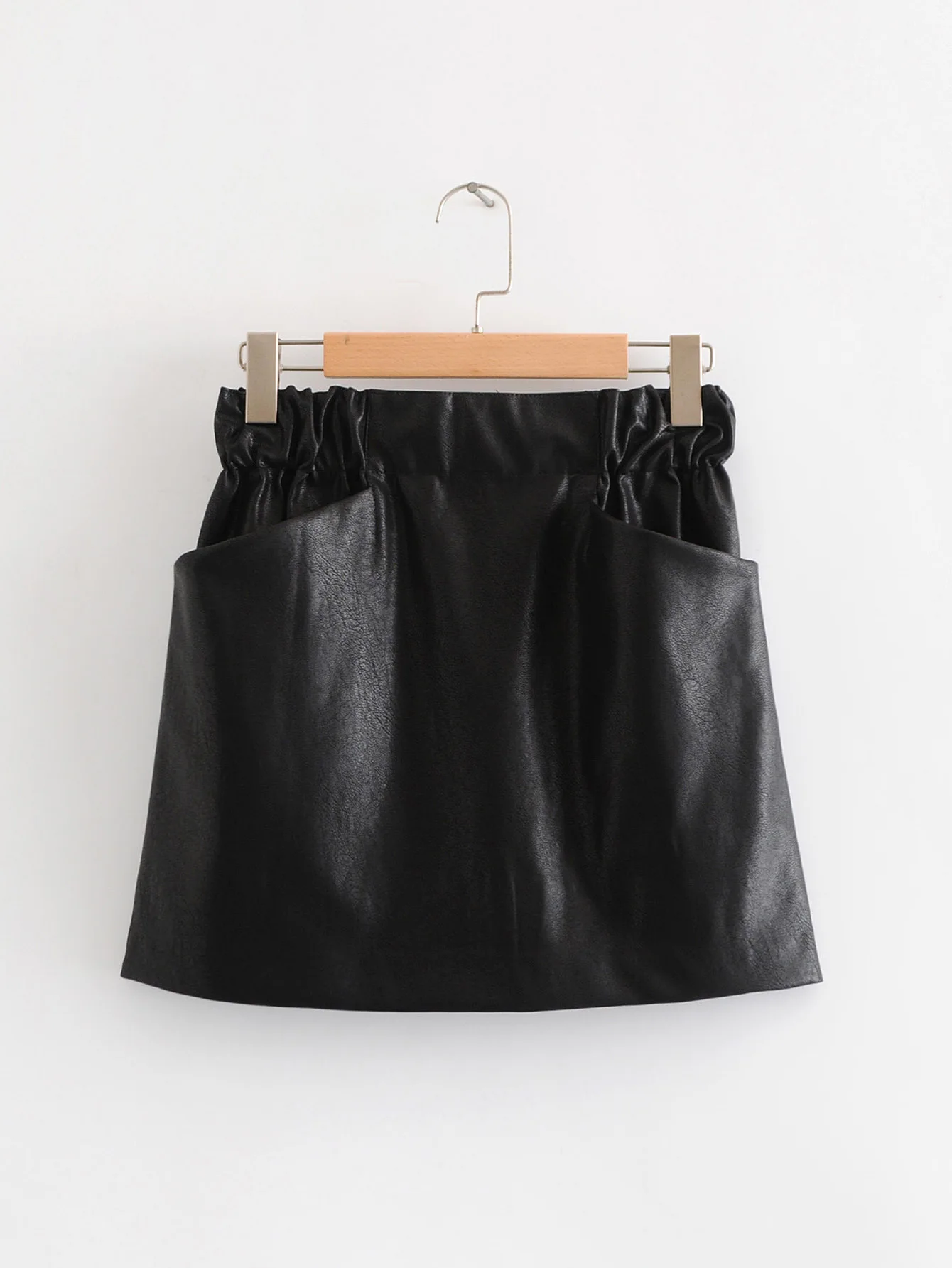 

2018 Western Style Autumn And Winter WOMEN'S Dress New Style Black And White with Pattern Pocket PU Leather Skirt Short Skirt