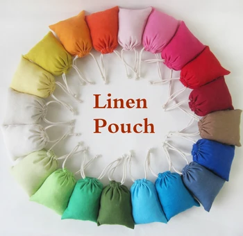 

50PCS Linen Gift Bags Packaging Jewelry Cosmetic Makeup Cotton Linen Drawstring Pouches Wedding Party Reusable Sachet Print Logo