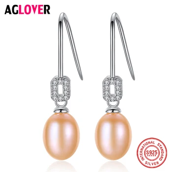 

AGLOVER New Fashion Earrings 925 Solid Silver Ear Hook Pearl Earrings Natural Freshwater Pearl Earrings Pearl Jewelry Women Gift