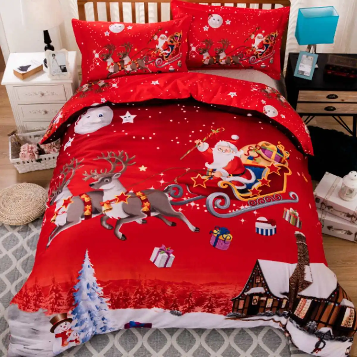 

3PCS Breathable Christmas Noel Bedding Set Bed Sheet Duvet Cover Set Pillowcase Bedding Set For Girl Boy Home