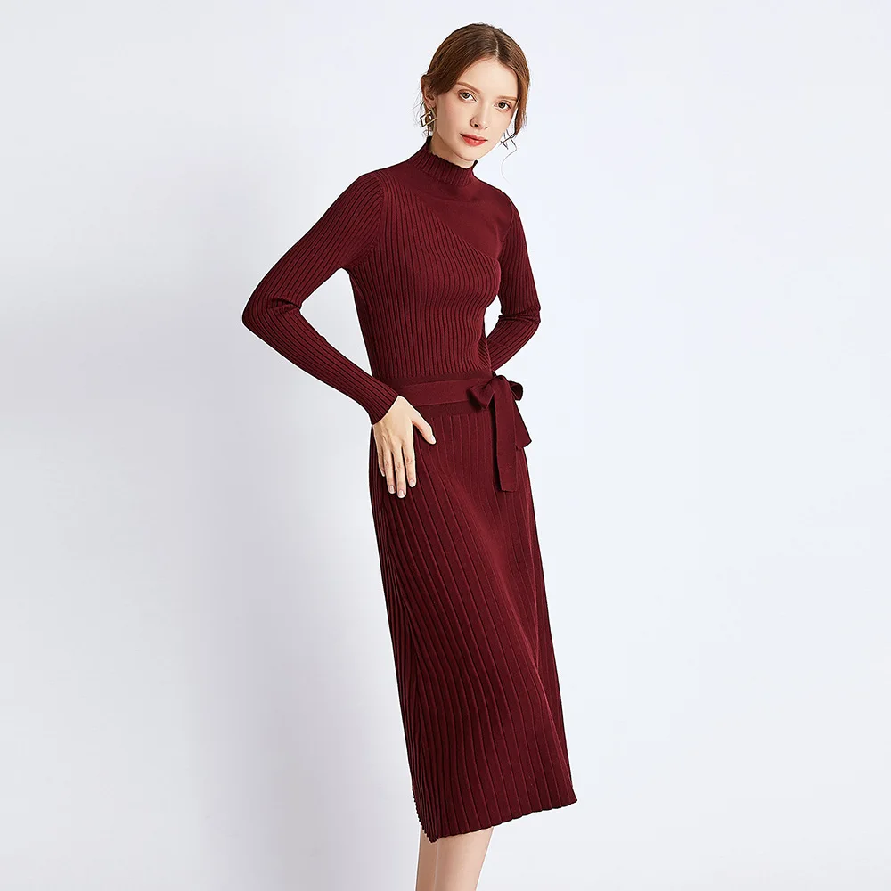 Женское трикотажное длинное платье, Новое поступление 2019 года, осенне-зимние платья выше колена