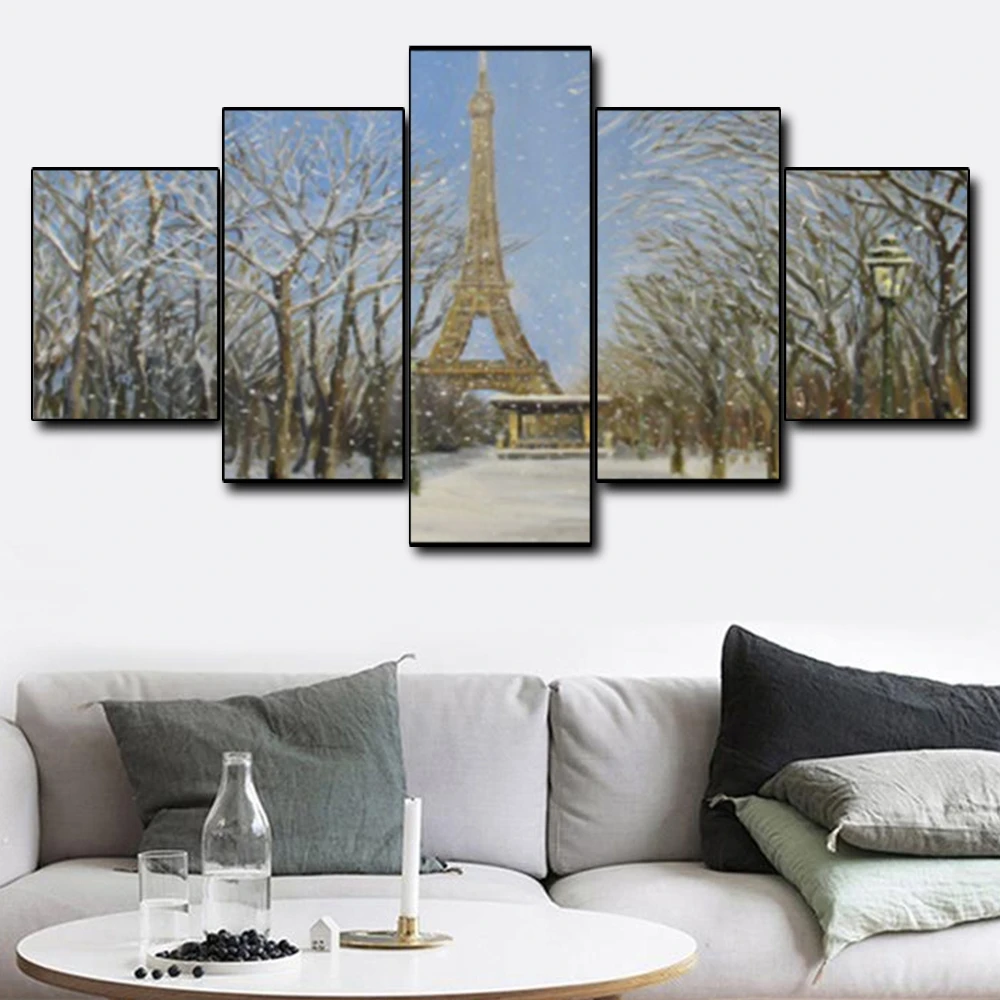 Canvas Art Oil Painting Eiffel-tower winter landscape Art Poster Picture Wall Decor Modern Home Decoration For Living room