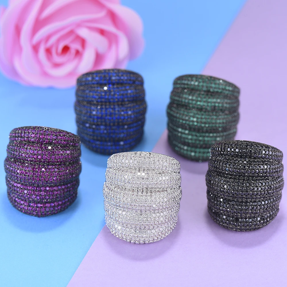 

LARRAURI 2020 Luxury Wedding Engagement Dubai Bridal Finger Ring Jewelry Wide Stackable Geometry Cubic Zironia Rings For Women