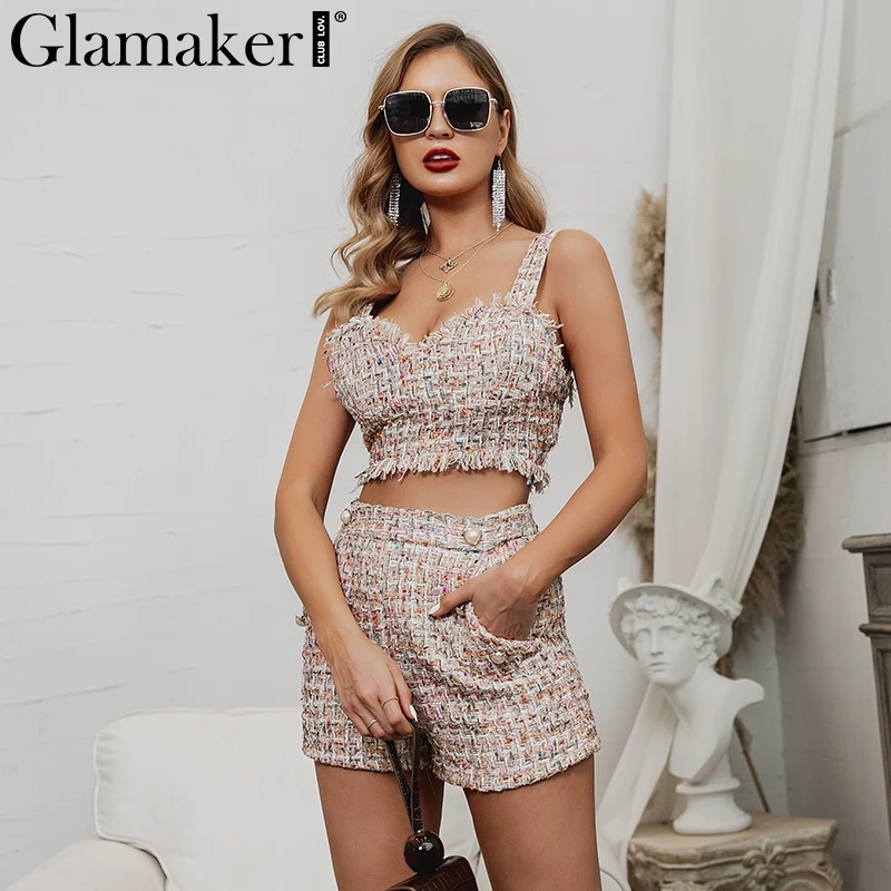 Glamaker люрекс твид короткий комбинезон женский осенний из двух частей вечерние