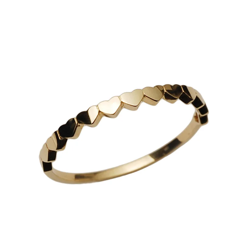 925 Sterling Silver Korean Version Simple Ring Women 14K Plating Gold Heart-shaped Link Tail Ring Jewelry