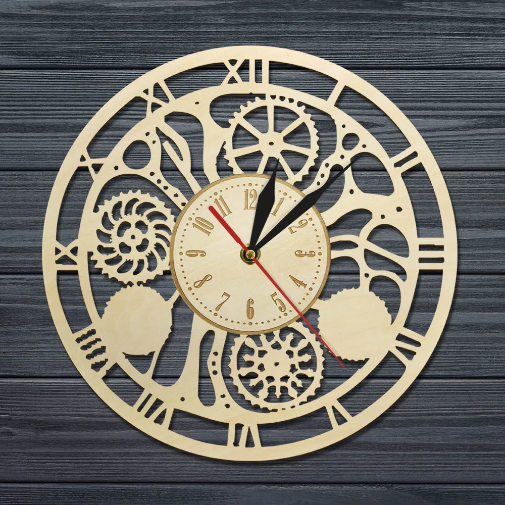 Стимпанк механизм часов шестерни s дизайн Cogwheel старинные деревянные настенные часы настенная для домашнего интерьера Декор Дерево Искусство