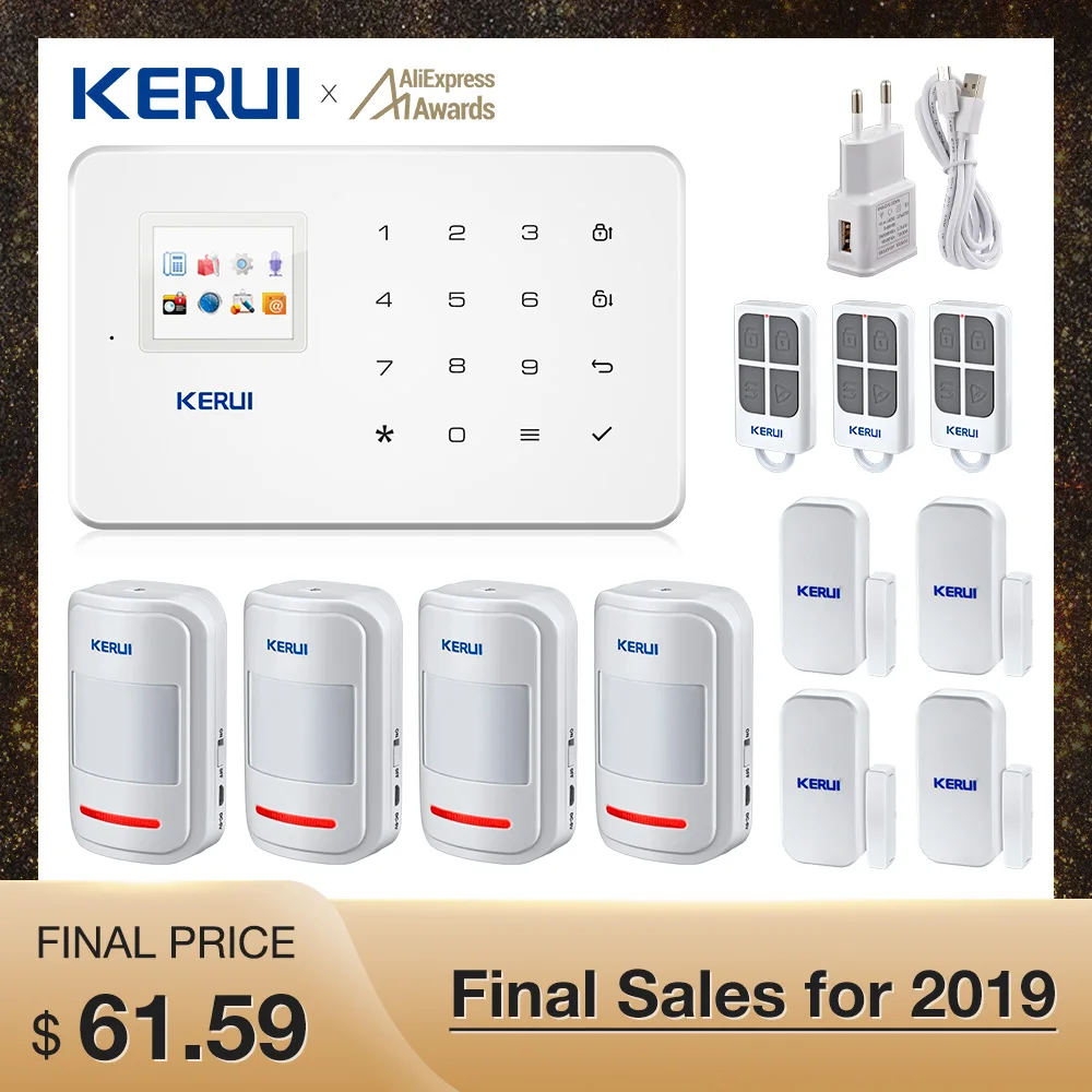 Online Kerui G18 GSM alarma de seguridad de los sistemas de TFT Android APP de IOS teclado táctil inteligente sistema de alarma antirrobo para el hogar DIY Sensor de movimiento