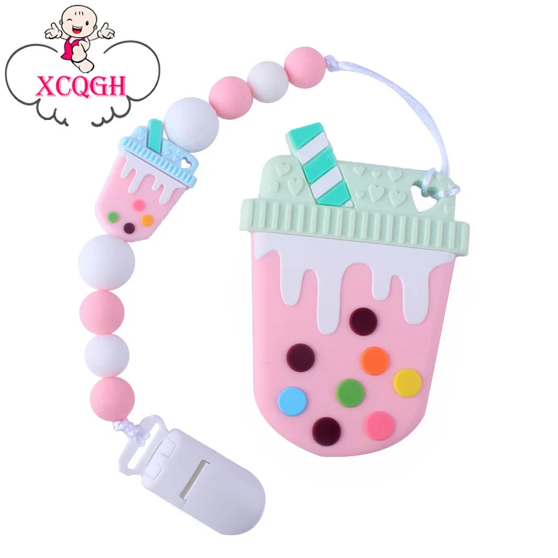 

XCQGH Baby Silicone Pacifier Chain Molars Anti-chain Milk Tea Cup Teether Molar Pacifier Chain Teether