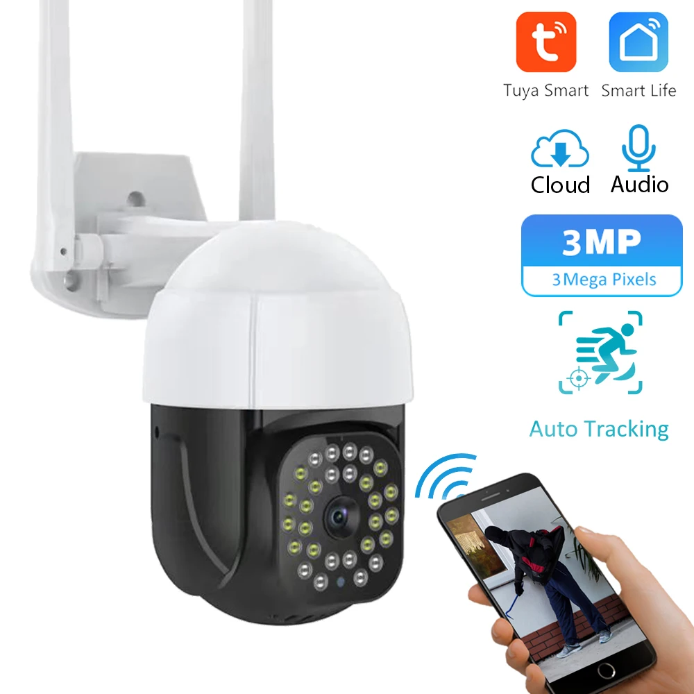 3MP PTZ Wifi IP Camera Outdoor 4X Digital Zoom AI Auto Tracking Tuya Smart H.265 Audio 1080P Security CCTV | Безопасность и защита