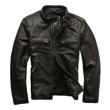 Винтажная Черная Мужская мотоциклетная кожаная куртка американского стиля размера плюс 6XL из натуральной воловьей кожи, осенняя приталенная байкерская куртка
