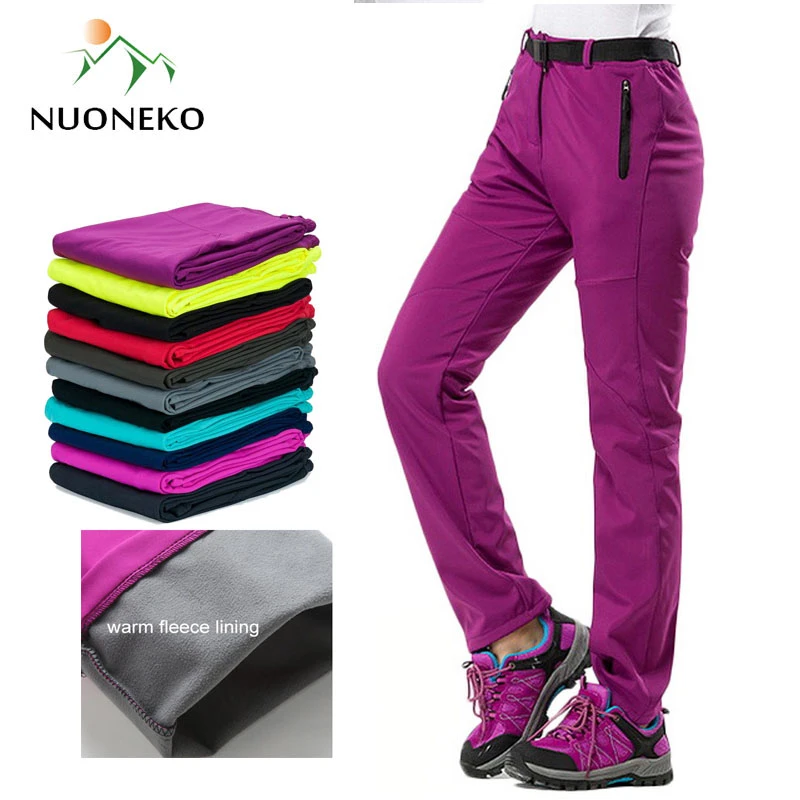 NUONEKO New Winter Women's Outdoor Pants Thick Fleece Softshell Sports
