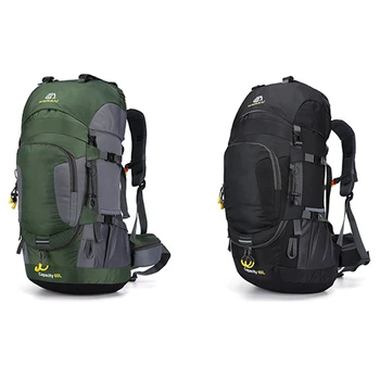 

2x WEIKANI Backpack Camping Bag 60L Men with Light Reflection Backpack Man Camping Hiking Bags Green & Black
