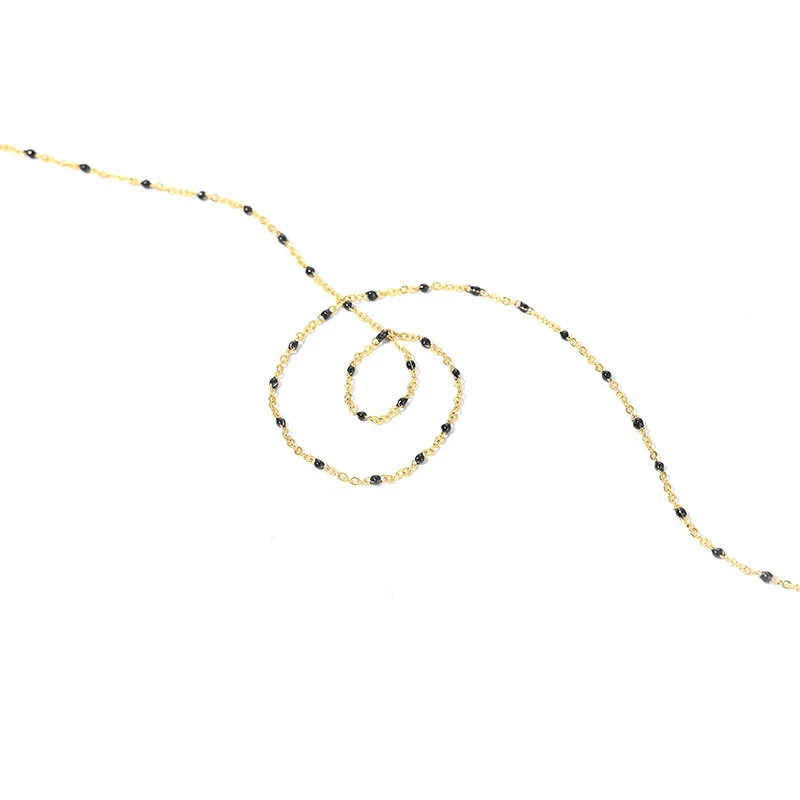 50CM Width 2MM 24K Gold Color Brass and Glass with Beads Necklace Chains High Quality Diy Jewelry Findings Accessories - Цвет: Black Color
