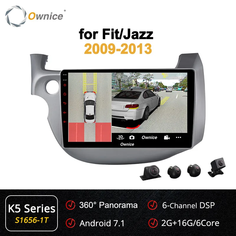 S1656-1 K5 Ownice k3 k5 k6 2din Android 9,0 Автомагнитола dvd gps Navi для Honda FIT JAZZ 2008-2013 360 Panorama DSP 4G Автомагнитола - Color: S1656-1 K5