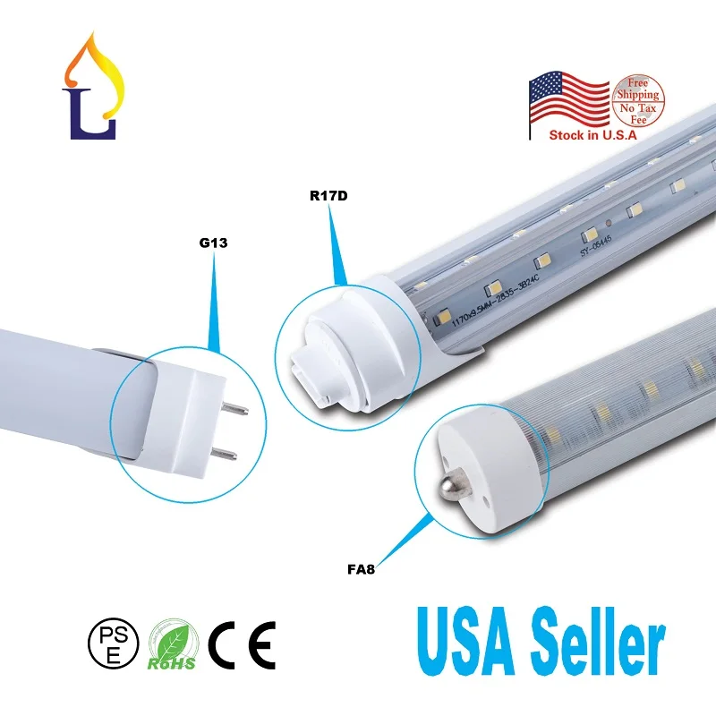 

100 pcs T8 V shaped Tube Light 6FT 40W replace fluorescent light household lamp,indoor Strip Bar Light bracket installation
