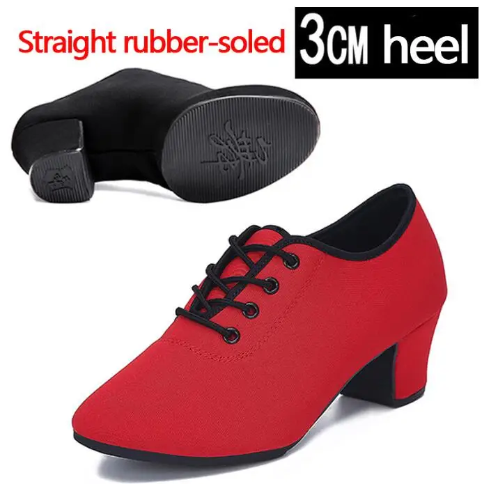 3CM Red 3 Женские черные туфли для латинских танцев оксфорды, кожа и резиновая подошва, не сужающийся книзу массивный каблук, Женская Современная обувь для латинских танцев высокий каблук 3-5 см - Цвет: 3CM Red 3