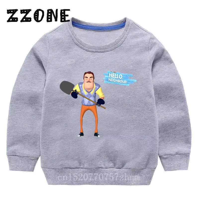 5225F-Gray Детские толстовки детские забавные толстовки с героями мультфильмов «Hello neigher» хлопковый пуловер для малышей топы для девочек и мальчиков, осенняя одежда KYT5225 - Цвет: 5225F-Gray