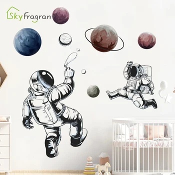 

Cartoon wall sticker astronaut space planet boys bedroom decoration living room wall decor self-adhesive stickers home decor