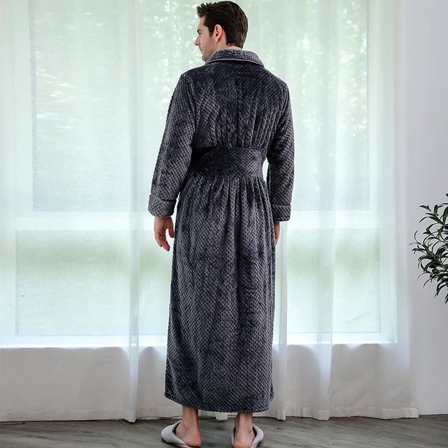 Men Winter Plus Size Long Flannel Bathrobe