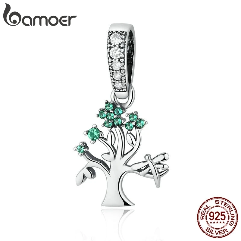 Подвеска BAMOER из серебра 925 пробы с зеленым деревом жизни очаровательные браслеты